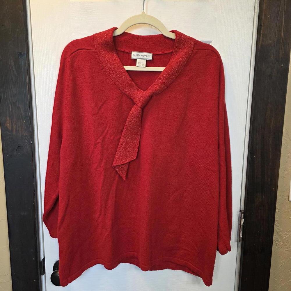 Allison Daley Women's Red Knit Sweater with Tie Detail XL holiday